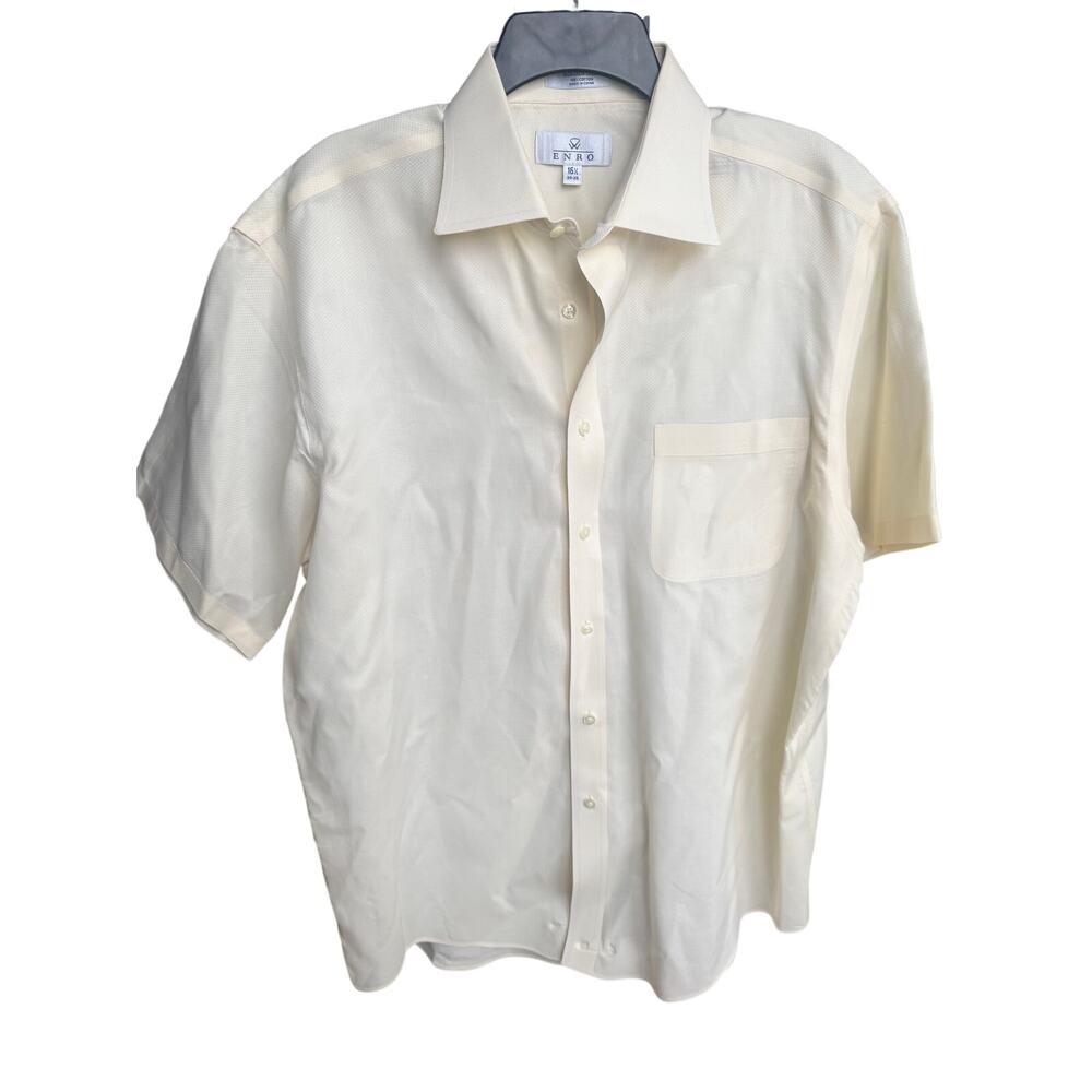 ENRO Men’s Short Sleeve Dress Shirt 16½ 34-35 (Large) – Cream/Ivory Button-Up